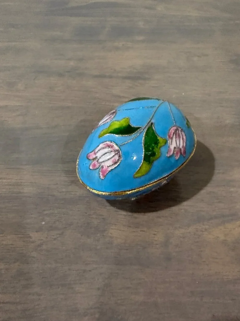 Vintage Floral Cloisonne Egg Shaped Trinket Box
